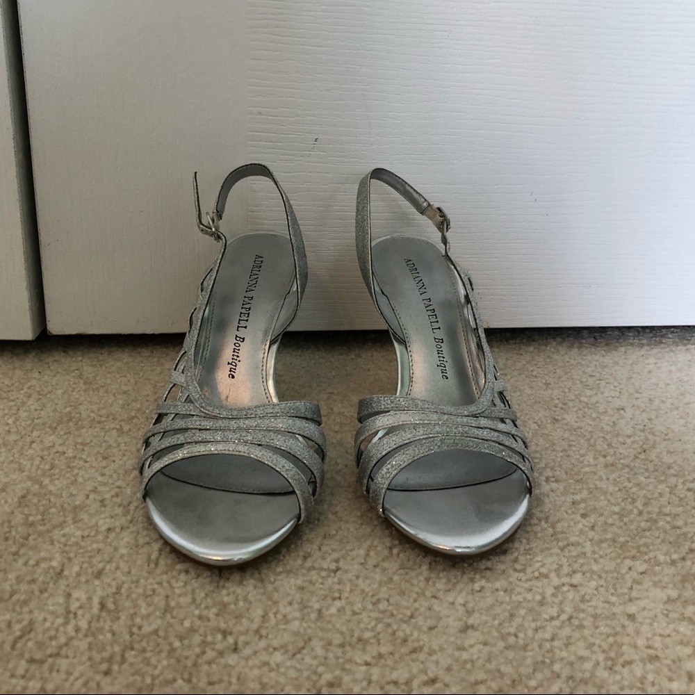 silver, sparkly heels